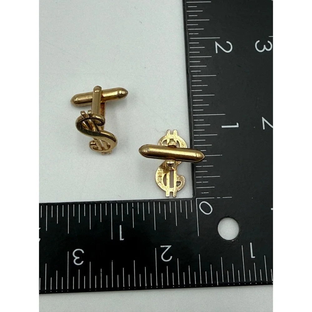 Swank Vintage Dollar Sign Cufflinks Gold Tone Novelty Finance Money Symbol Men